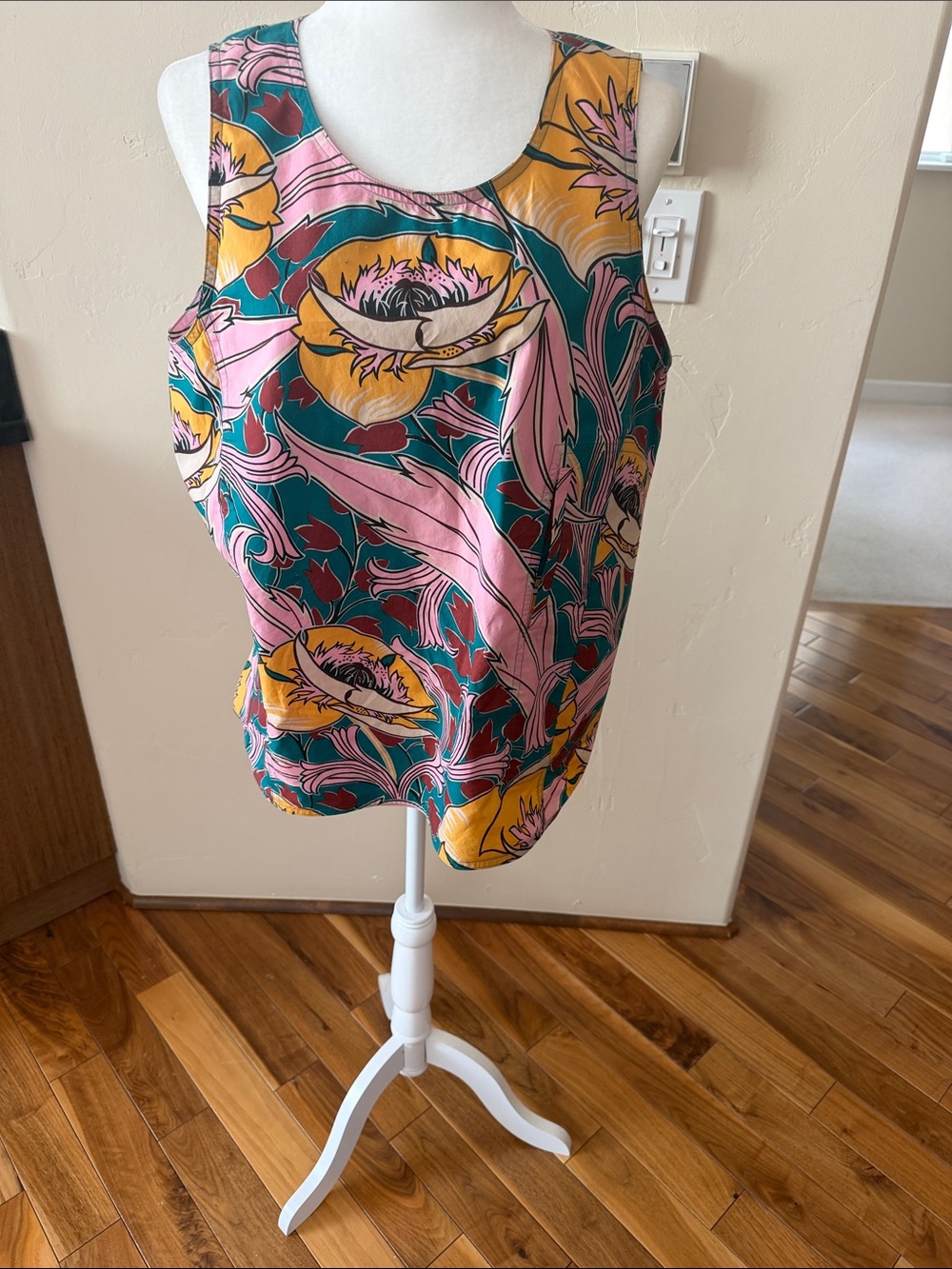 Marni Multicolor Floral Sleeveless Tank — Teal, Pink & Yellow